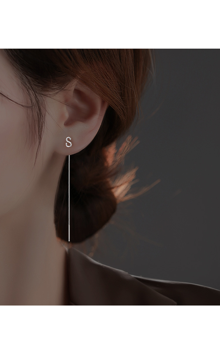 Fashion Simple Style Letter Sterling Silver Tassel Earrings Ear line