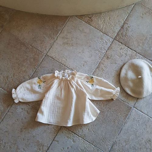 Korean version of ins spring and autumn infants and toddlers long-sleeved embroidered cotton long-sleeved bottoming shirt baby trendy comfortable loose children's shirt