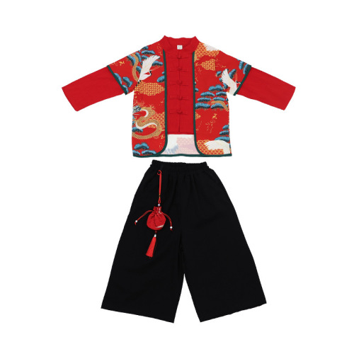 Boys' Hanfu Set Children's Spring Clothing Chinese Spring and Autumn Style Tang Suit National Trend Formal Dress Girls' Performance Costume Stage Wear