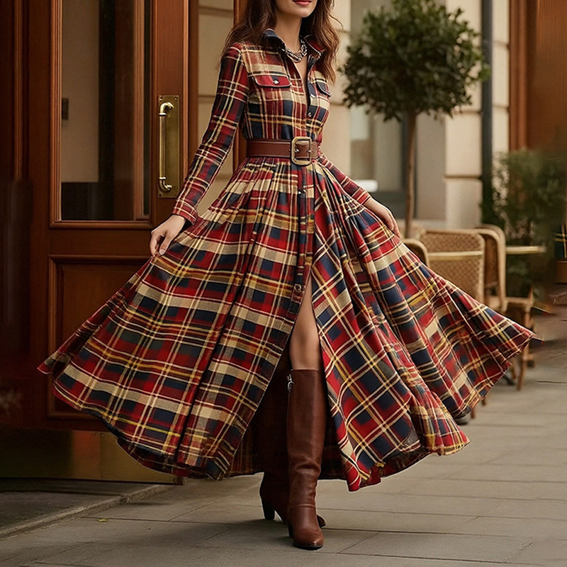 Nuovo abito da donna primavera 2026, modello vintage a quadri, stile francese, con taglio irregolare e vestibilità snellente._voghion.com