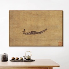 寒江独钓图挂画新中式客厅装饰画复古国画禅意茶室玄关画书房壁画