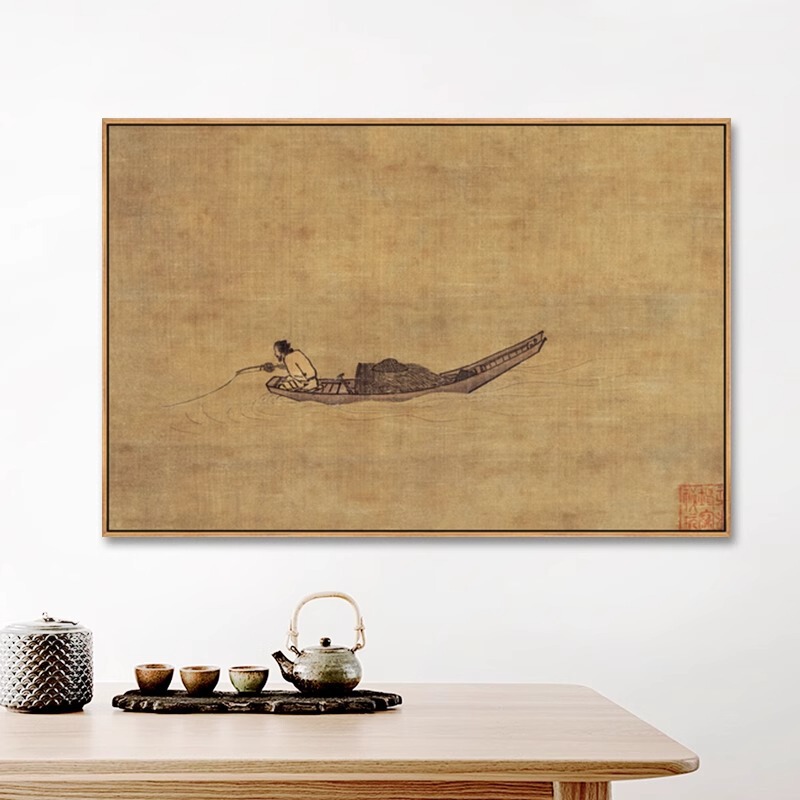 寒江独钓图挂画新中式客厅装饰画复古国画禅意茶室玄关画书房壁画|undefined
