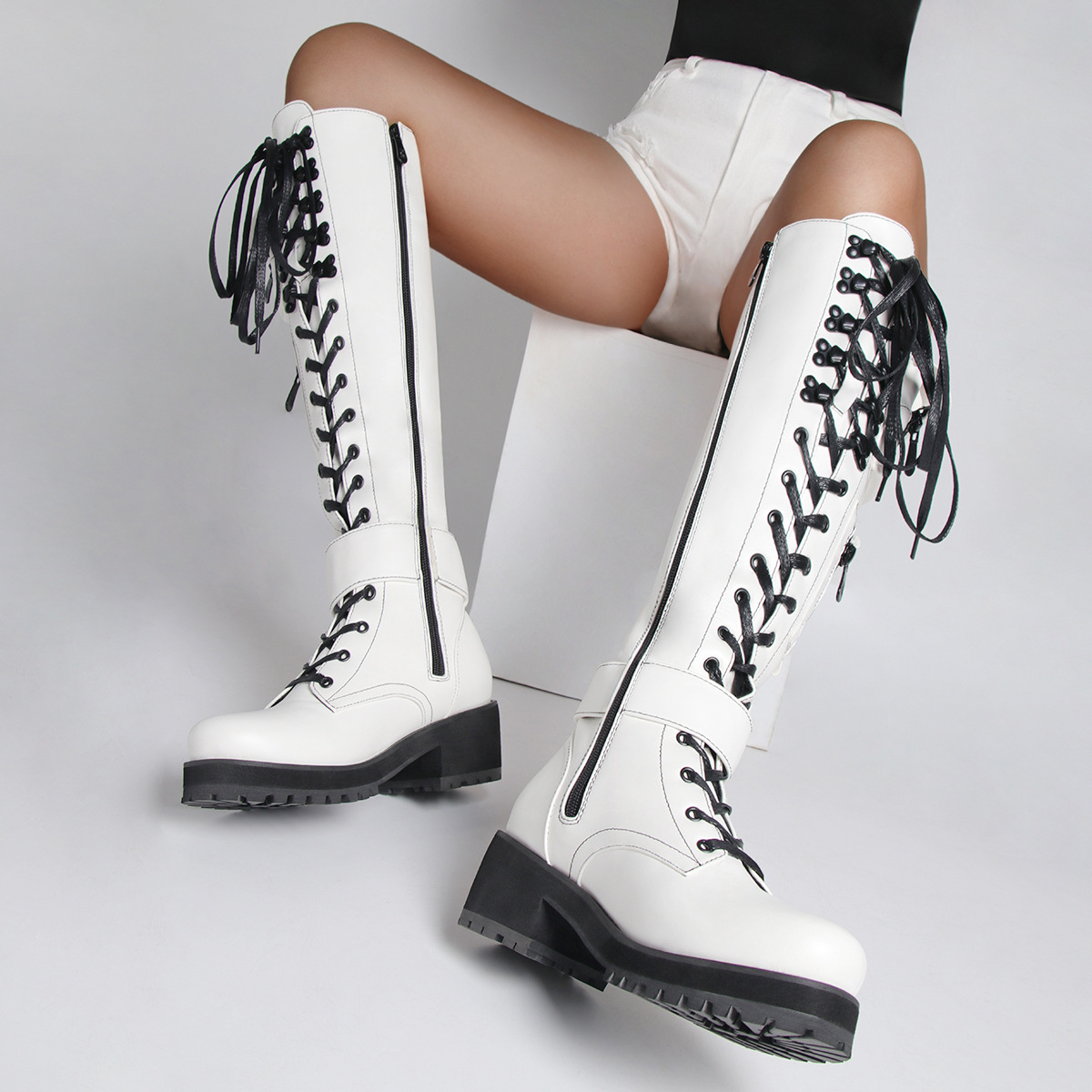 Women's Shoes fashionable low heeled mid tube boots with side zipper bags large size long boots_voghion.com