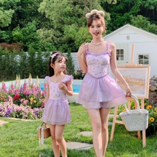 New Parent-Child Swimsuit Mother-Daughter One-Piece Skirt-Style Triangle Girl Girl Fashionable and Cute Swimsuit Beach Swimsuit