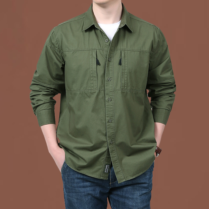 2023 nueva primavera y otoño camisa de trabajo suelta de hombre al aire libre algodón casual chaqueta de camisa de hombre