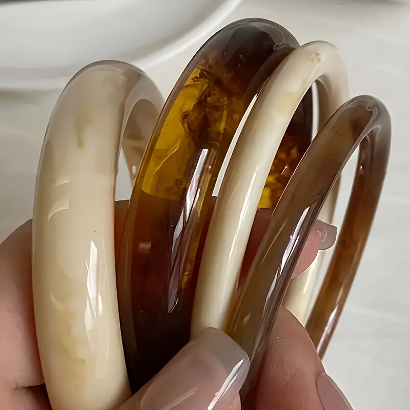 Cross-Border Popular Jewelry Resin Round Bracelet Bracelet Set Fashionable Versatile Hand Jewelry Marble Pattern Retro Bracelet