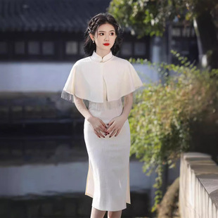 2024 spring and summer new composite lace cape shawl two-piece set siteng same style improved Republic of China style slim cheongsam