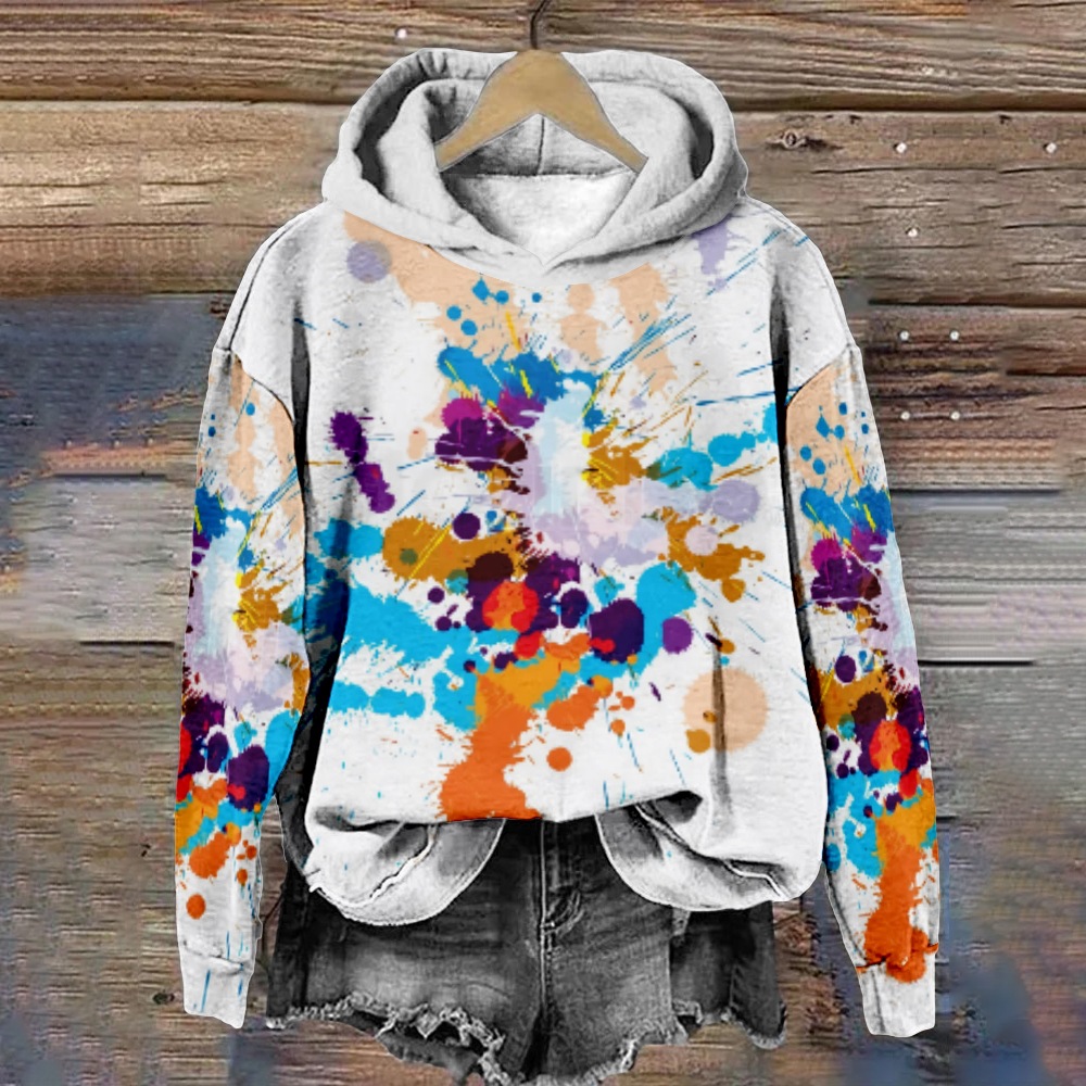 (2개) 염색 및 인쇄 성격 세계 예술 꽃 후드 여성 예술 스타일 패션 하라주쿠 긴 소매 스웨트 셔츠 캐주얼