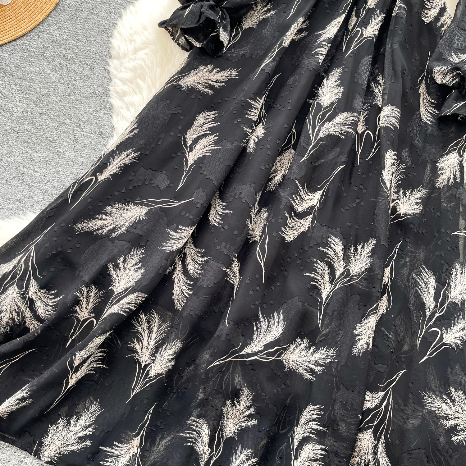 Retro Print Stand Collar Long Sleeve Dress Korean Style Slim Fit Waist Cinching A Line Elegant Long Dress For Women Summer Commuting_ecoleips.com