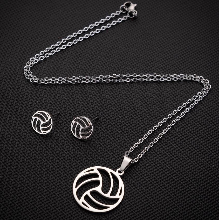 Women's Fashion Korean Style Volleyball Stainless Steel Alloy Pendant Necklace Ear Studs Plating Jewelry Sets display picture 5