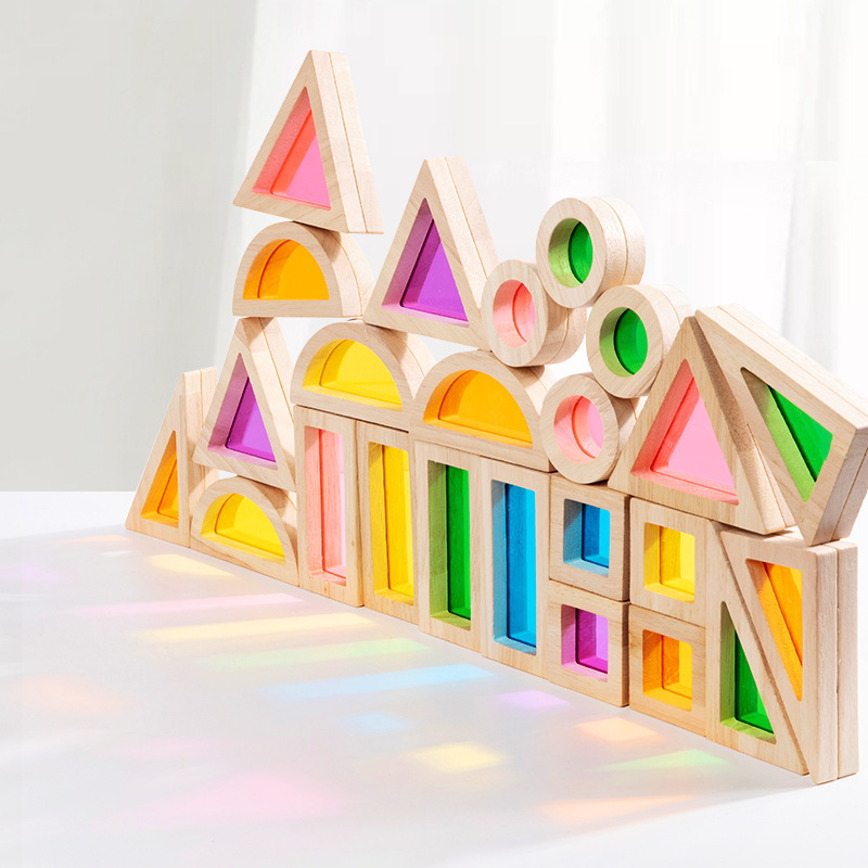 Bloques de construcción de arco iris de madera para niños