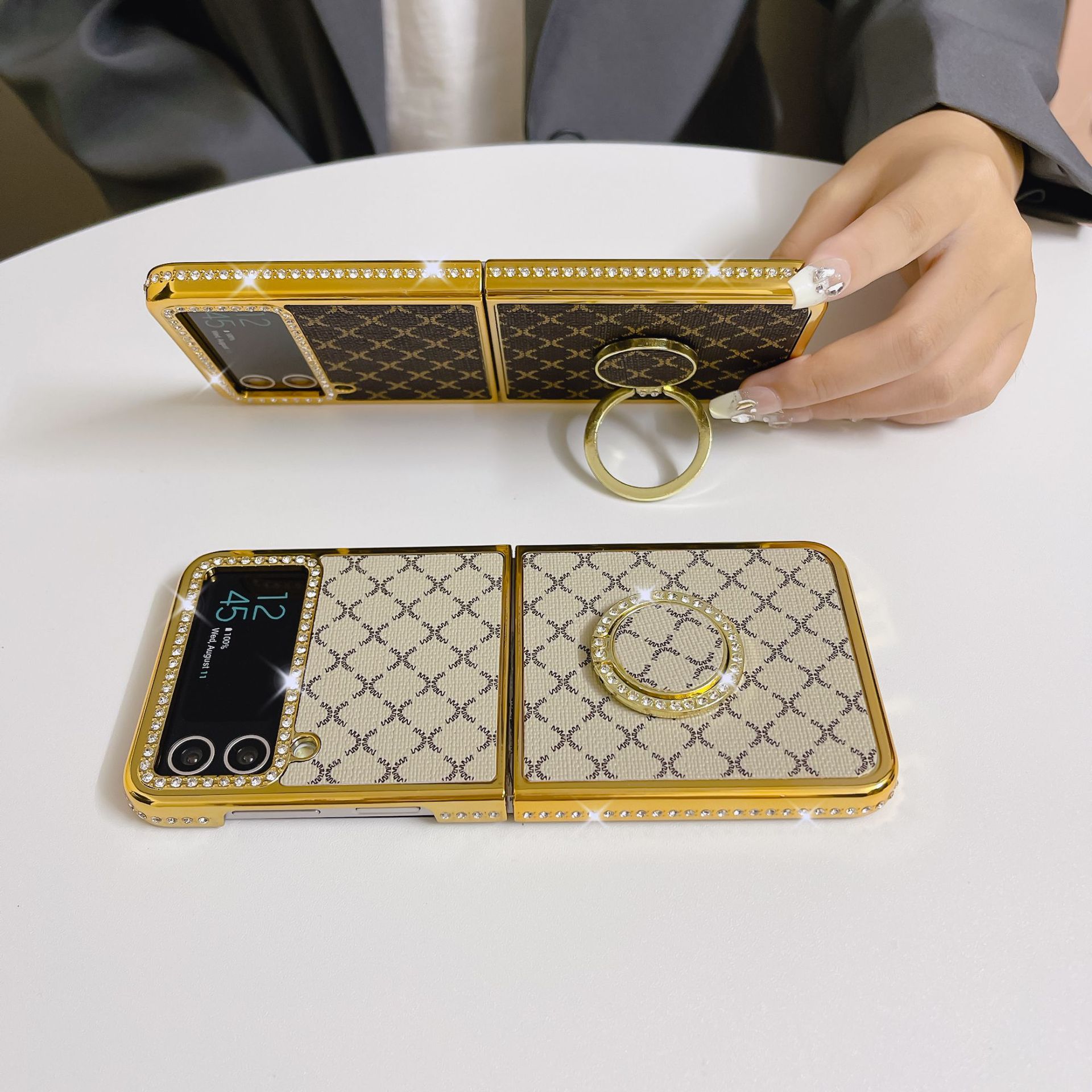 Folding Phone Case For Samsung Galaxy Z Flip 5 4 3 Square Grid_voghion.com