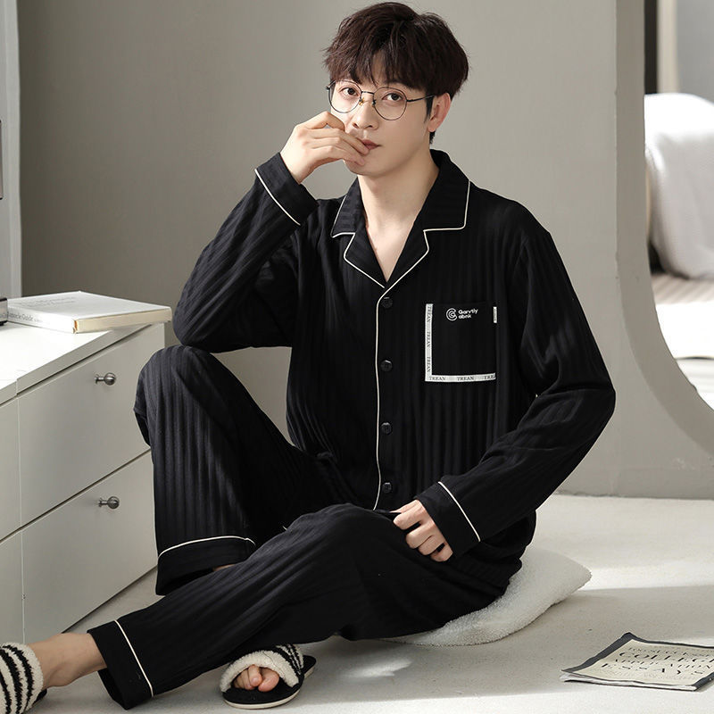 Primavera y otoño pijamas de algodón de manga larga se pueden usar fuera para hombres 2023 nuevo otoño red viento rojo para hombres ropa de hogar de tamaño grande