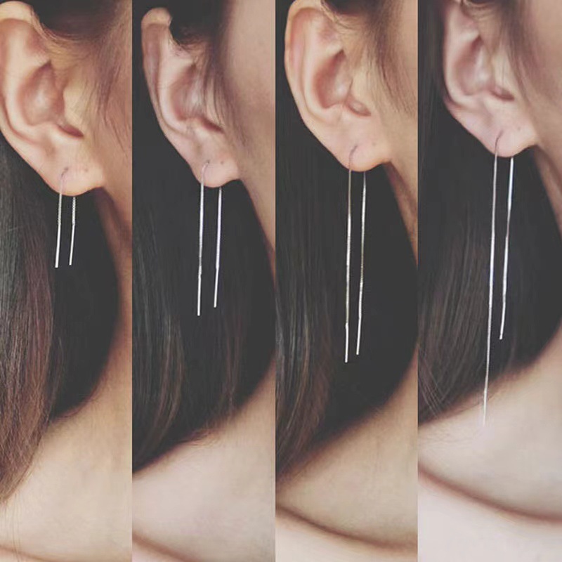 925 en argent sterling simples boucles d'oreilles femmes super long japonais et coréen boucles d'oreilles élégantes gland boucles d'oreilles en argent sterling gros