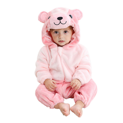 Michley Cartoon One-piece Pajamas for Children Autumn/Winter Animal Homecoming Clothes Cross-border Children Flannel Climbing Suit