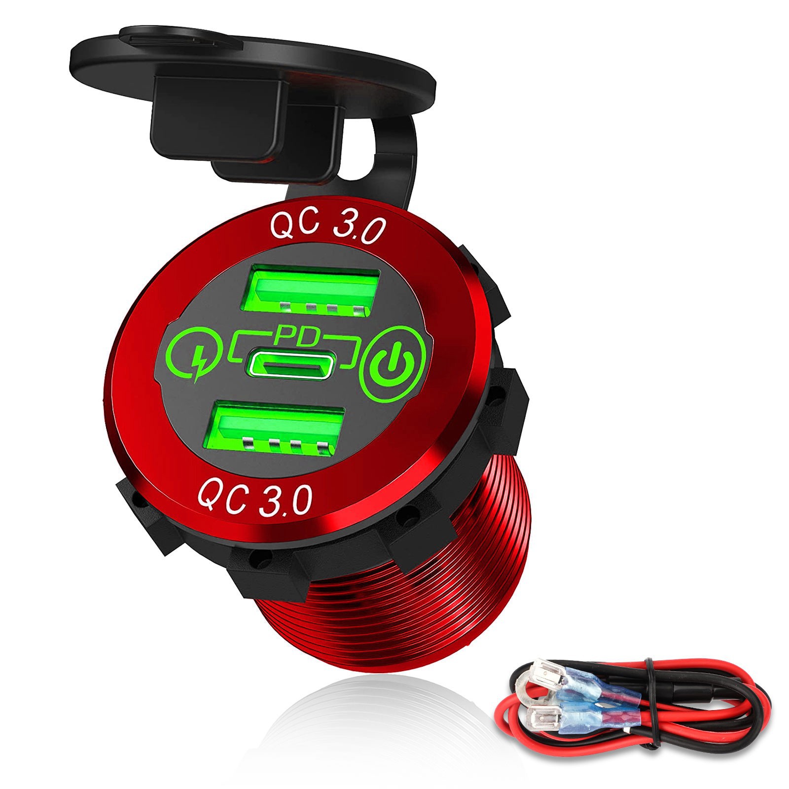 Adecuado para automóvil, automóvil, motocicleta, barco, cargador de automóvil modificado, enchufe USB, interfaz QC3.0 PD a prueba de agua