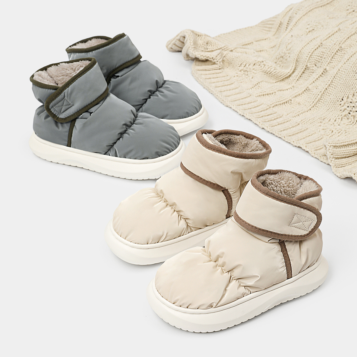 Zapatillas de algodón impermeables de invierno de las mujeres botas de nieve interior al aire libre casa felpa caliente confinamiento pareja zapatos de algodón hombres