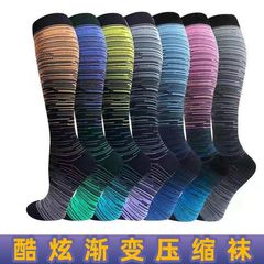 アマゾンクロスボーダー新商品現物グラデーション混色新作圧力男性靴下中筒運動ナイロン圧縮靴下