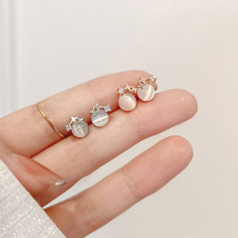 Sunrise Cat's Eye Stone Mosquito Coil For Women, New Trendy Niche Design, High-End Elegant Star Earrings_voghion.com