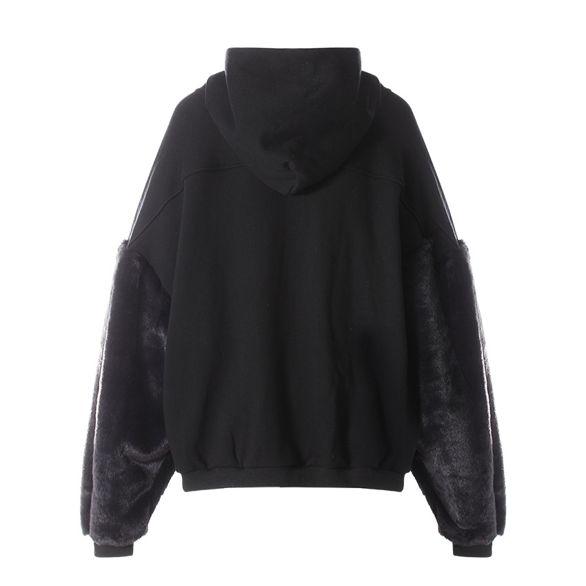 Winter Hooded Fleece lined Furry Sleeves Sweatshirt Women Idle Casual Loose Sleeve Length Cardigan Outerwear Top