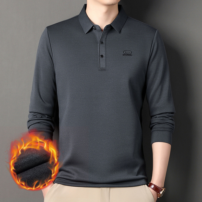 Forrado de vellón engrosada Camiseta de manga larga de los hombres jóvenes y de mediana edad de la solapa caliente camiseta superior nueva camisa de polo de los hombres ocasionales
