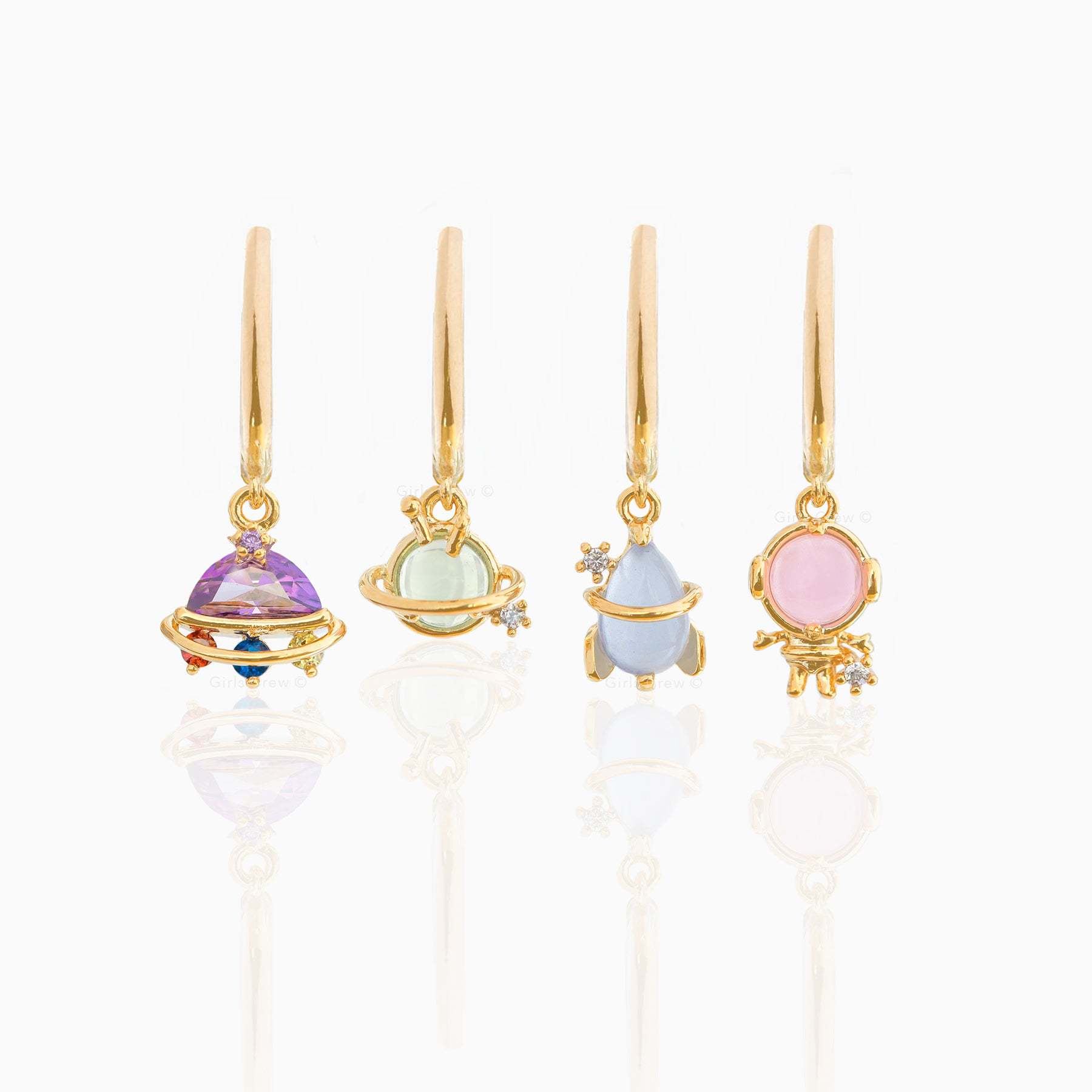 Sweet Geometric Brass Earrings Plating Artificial Gemstones Copper Earrings
