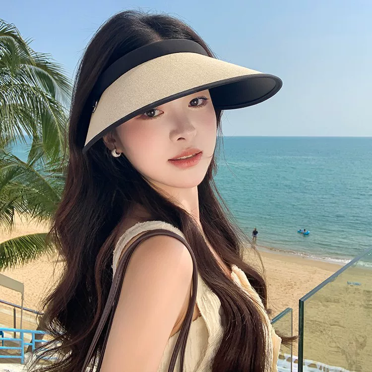 Летняя солнечная шляпа с UV-защитой, солнечный козырек, 54-59 см, бежевый / черный рис / черная карта / кофе