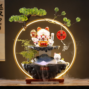 Lucky Cat Chinese Fountain Flowing Water Ornament for Home Living Room Decoration Bar Tabletop Opening Housewarming Gift