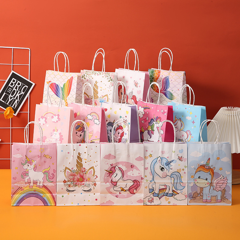 独角兽主题礼品包装袋牛皮纸袋生日派对礼物礼品袋手提袋厂家直销