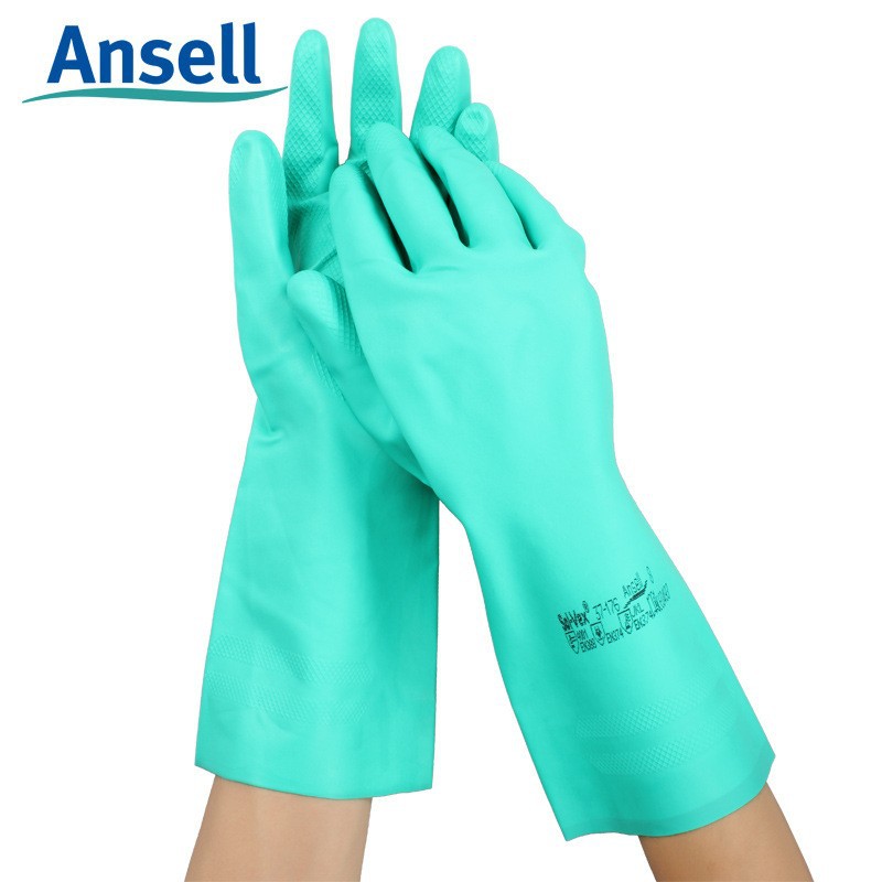 Ansell Ansier 37-176/175 guantes de caucho de nitrilo resistentes a ácidos y álcalis