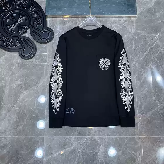 21SS Correct Edition S Autumn Dress Grand Attack Classic Cross Horseshoe Flower Arm Long Sleeve T-Shirt