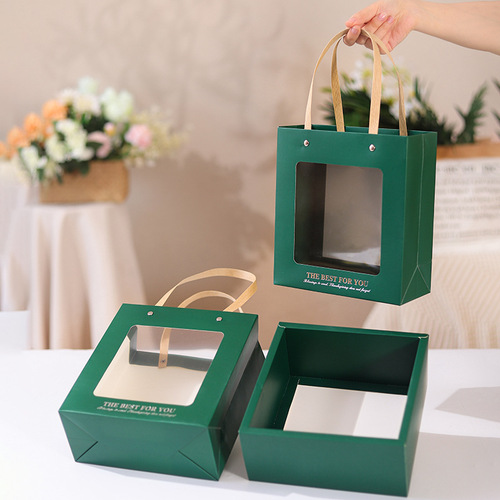 Window gift box portable drawer type dark green transparent gift box empty box socks towel packaging box Christmas gift box