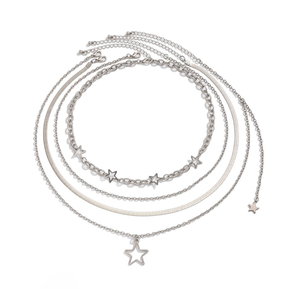 Internet Celebrity Style Pentagram Alloy Pendant Necklace Personalized Snake Bone Chain Multi-layer Necklace_voghion.com