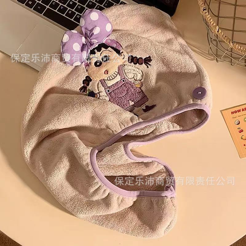 新しいかわいいクレヨンしんちゃんコーラルベルベットヘアドライキャップ女性用吸水性ソフトシャワーキャップヘアケアドライヘアタオルターバン|undefined