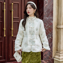 2025冬季新中式绣花百搭外套女加厚立领盘扣女式羽绒服 Y257710