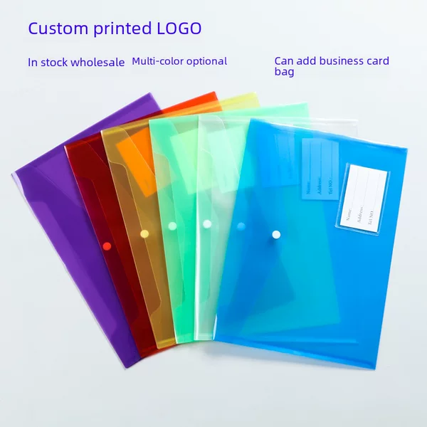 Factory custom office plastic information bag pp file bag a5 snap button stationery bag storage transparent file bag a4