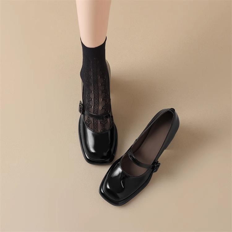 Wunderschöne, klassische schwarze Mary Jane-Schuhe zum Selbstbinden mit einem Riemen und rundem Kopf, elegante High Heels mit kleiner Öffnung_voghion.com