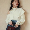 2022 Autumn and winter new pattern Mohair jacket grace lady Solid Lazy High collar strapless Socket sweater