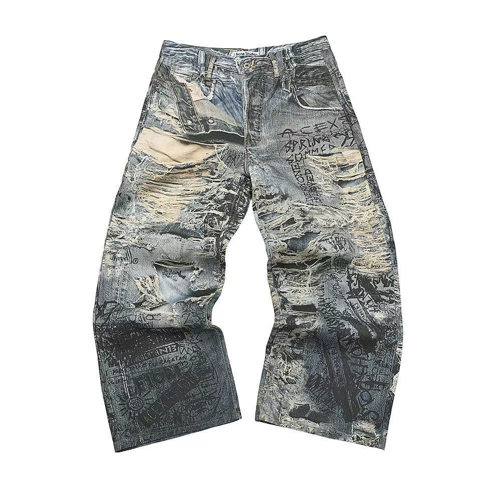 Acne Studios 2023 Jeans Super Baggy Torn Scribble Mid Blue
