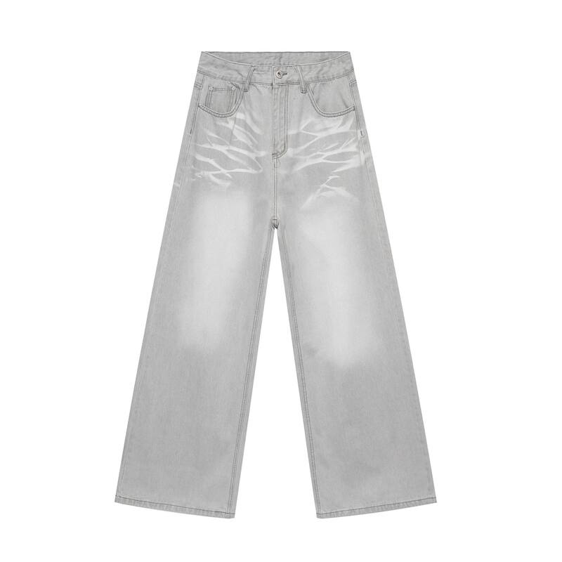 Quần jeans nam ống đứng rộng cạp vừa phong cách Hàn, vải denim râu mèo — Xanh lam nhạt, Xám nhạt