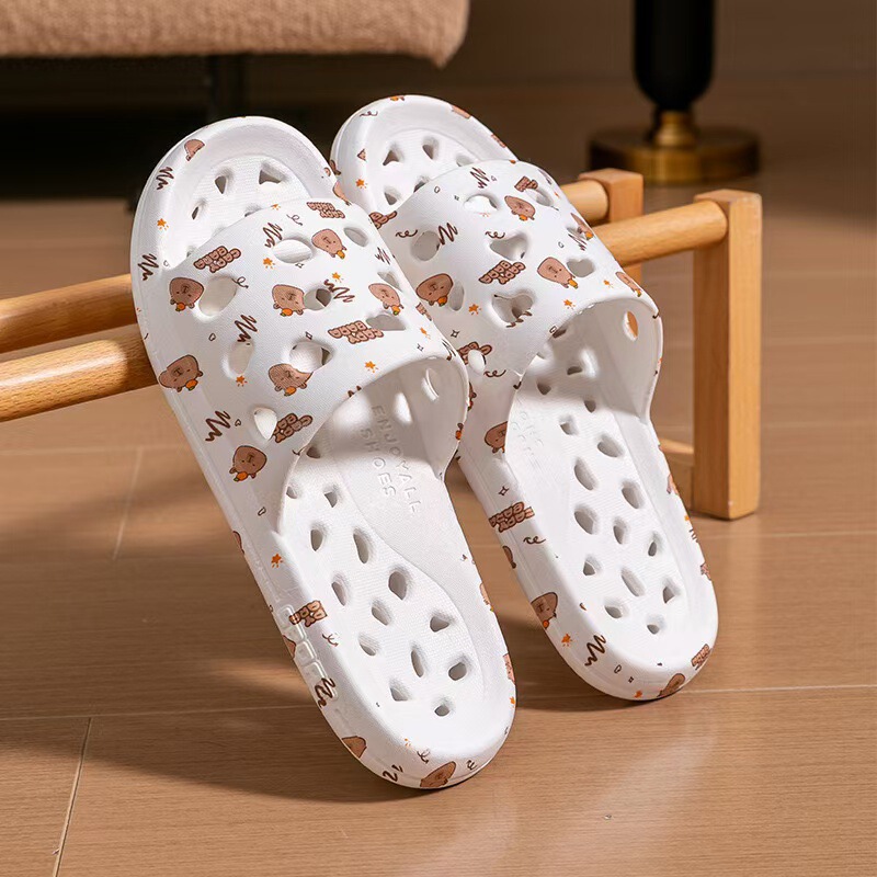 Bathroom Slippers Cute Cartoon Couple 2025 New Anti-Slip Poop Feeling Bathing Home Quick-Drying Beach Shoes Women Summer