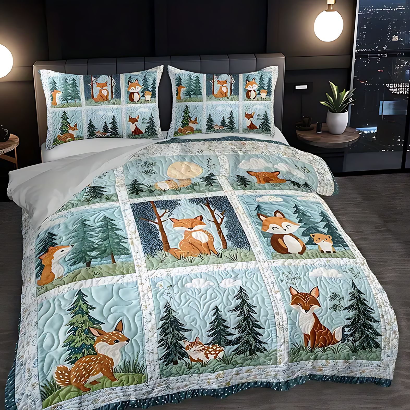 TEMU / JIT nuevos productos transfronterizos de animales forestales impresión digital 3D tela de tela suave abrasiva colcha con colcha de almohada conjunto