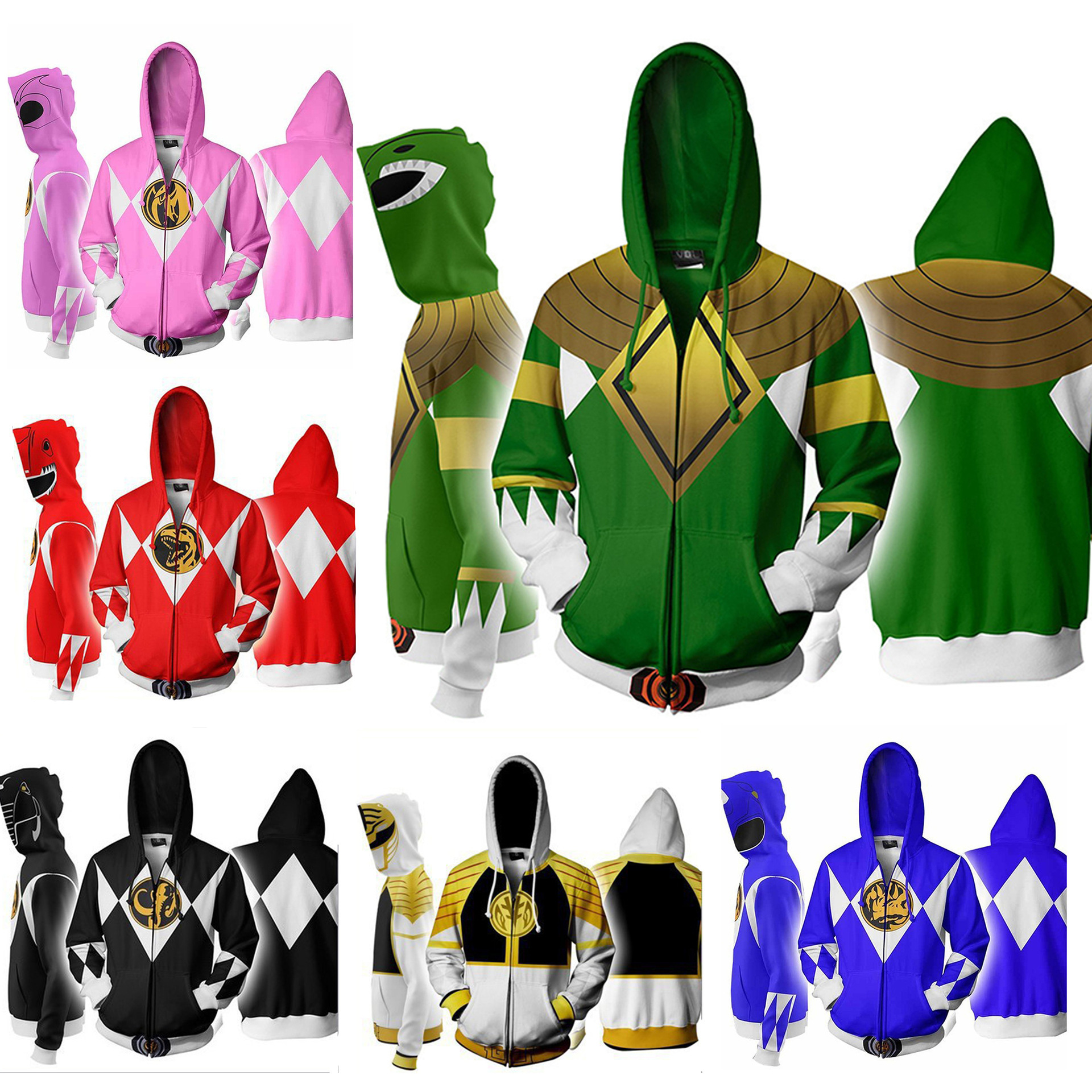 2025 파워 레인저 슈퍼 팀 스웨터 남자 3D 디지털 인쇄 카디건 후디 코스프레 재킷