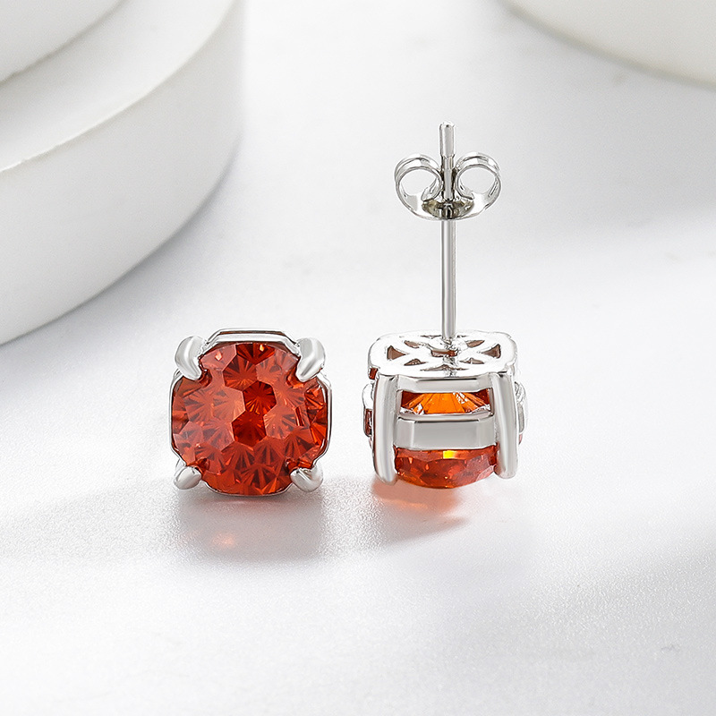 Fashion Octagonal Colored Gemstone Diamond Firework Shaped Earrings For Women Elegant Geometric Drop Studs_voghion.com