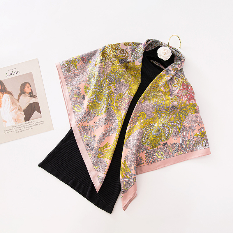 Elegant Style Women's Elegant Flower Twill Satin Printing Silk Scarf
