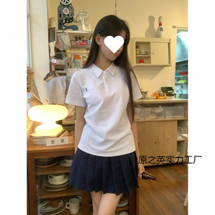 Jk Uniform Set Polo Shirt Summer Japanese College Style Waist-Cinching Embroidered Short-Sleeve School Uniform Top + Pleated Skirt