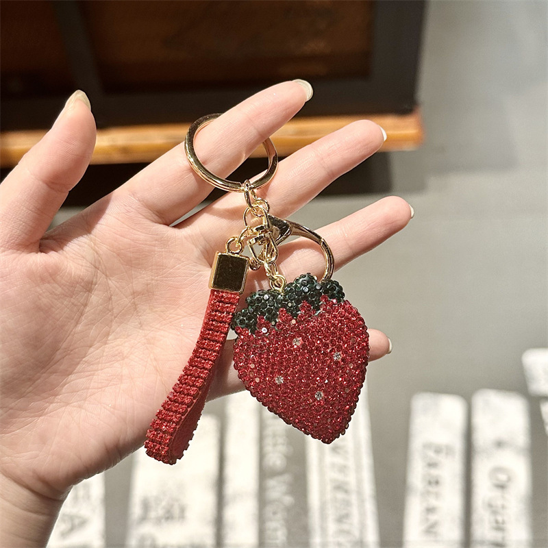 时尚满钻草莓钥匙扣女个性创意汽车钥匙挂件简约镶钻草莓钥匙配件|undefined