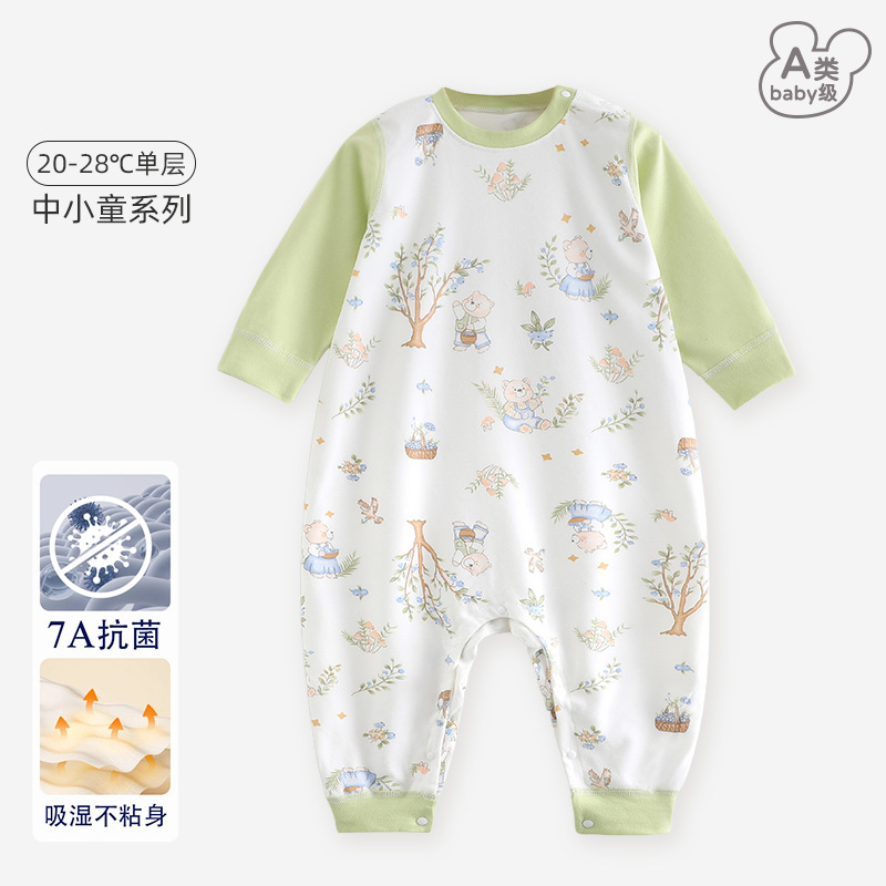 新款儿童纯棉睡衣春秋四季无骨长袖连体衣婴儿爬服哈衣男女童睡袋|undefined