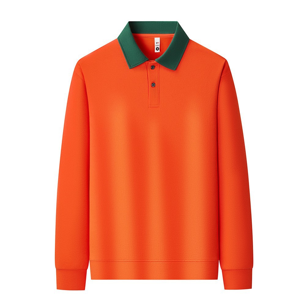 Polo collar sweatshirt with logo, unisex, color-blocked, dropped-shoulder, long-sleeved, suitable for team uniforms, made of combed cotton, workwear