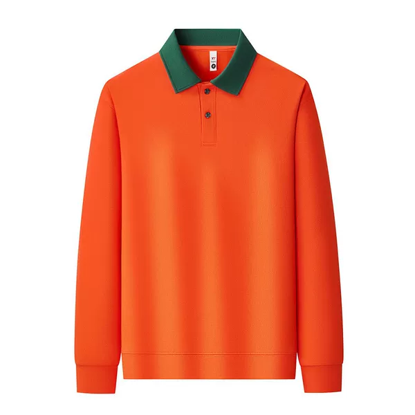 Polo collar sweatshirt with logo, unisex, color-blocked, dropped-shoulder, long-sleeved, suitable for team uniforms, made of combed cotton, workwear